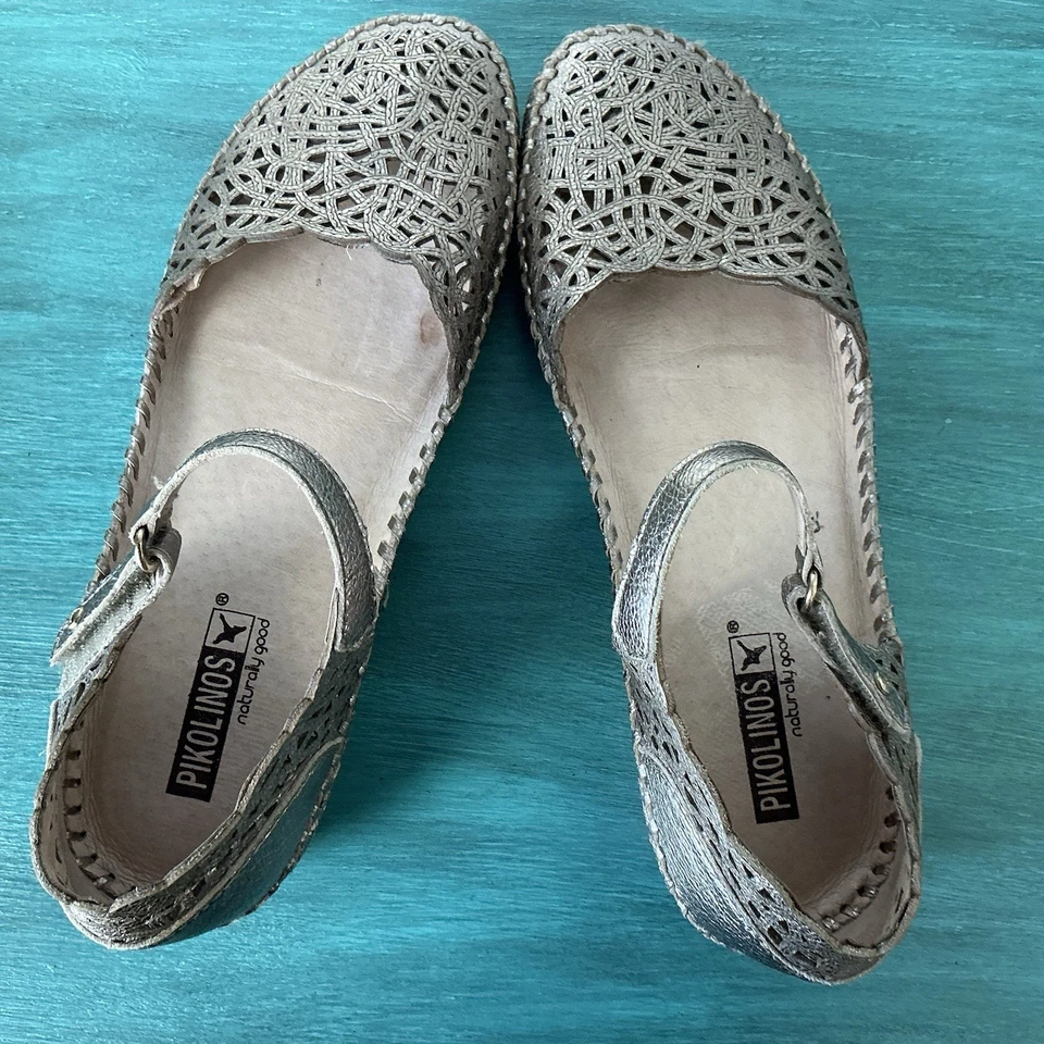 Pikolinos P. Vallarta Women Sz 37 US 6.5 /7 Gold Tone Leather Mary Jane Sandals - Image 3 of 4