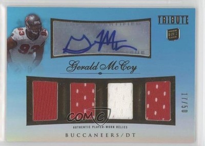 2010 Tribute Quad Relics Blue Rainbow 17/50 Gerald McCoy Rookie Auto RC o3f