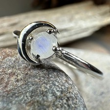 Moonstone Crescent Moon Ring Pagan Wiccan Celestial Ladies Ring 925