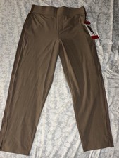 Kirkland Signature Women's Brown Ankle Pants M Pull-On 4-Way Stretch 26.5"