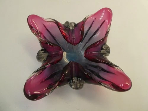 VINTAGE MURANO FREE FORM MULTICOLOURED CASED GLASS VASE BOWL