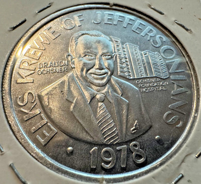 Elk's Krewe Of Jeffersonians Dr. Alton Ochsner  1978 Mardi Gras Doubloon #1616