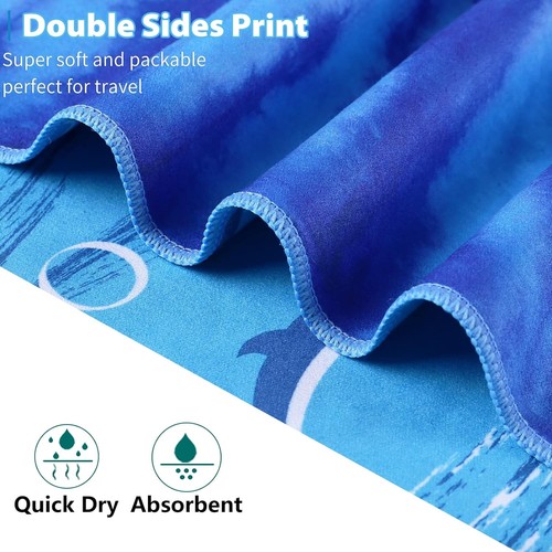 Microfiber Thin Beach Towel Lightweight 71 x 32 Inches, Blue Tie Dye - Picture 7 of 7