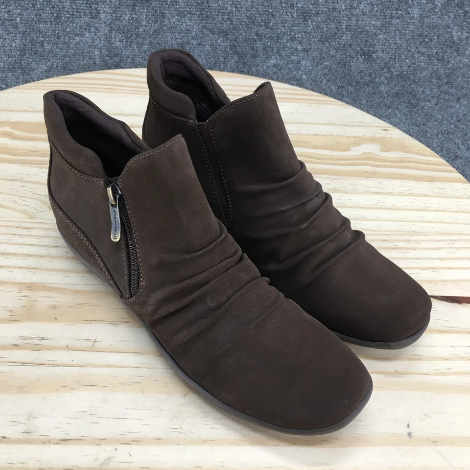 Botas Easy Spirit Feminina 9 Estreitas Aleta Ruched Marrom Couro Sintético Tornozelo Top - Imagem 3 de 4