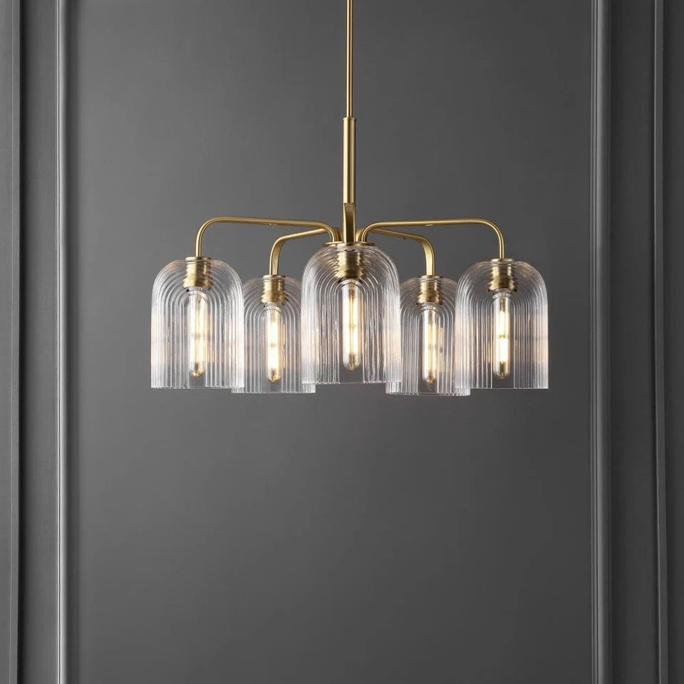 Candelabro pingente ajustável coleção iluminação Idelle Art Deco latão 5 luzes... - Imagem 2 de 4