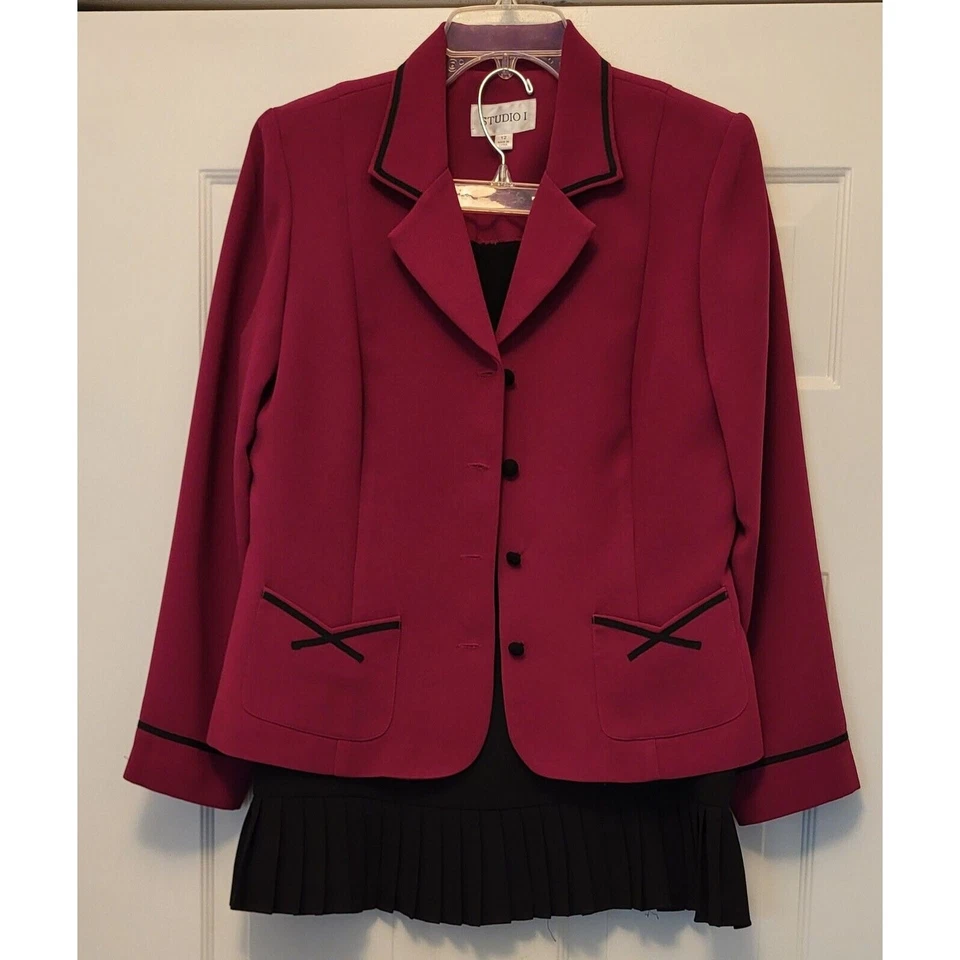 Studio I женщин 2 ПК костюм w/юбка темно-бордовый и черный размер 12 - Изображение 2 из 4