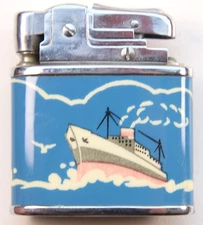 Vintage Sunflower NO.1105A Ship Line Theme Silver Tone Lighter Very Fine