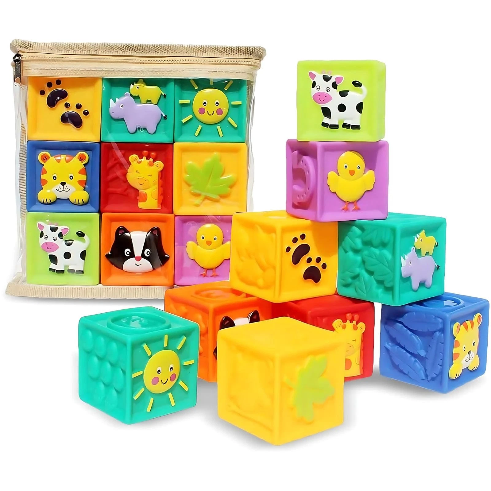 Baby Blocks, 9PCS Soft Squeeze Building Blocks Stacking Toys for 6+ Months Ba...