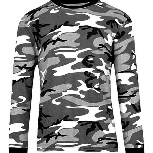 Camiseta térmica gris camuflaje para hombre manga larga mezcla de algodón top pequeña nueva con etiquetas - Imagen 1 de 12