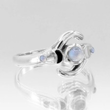 Modern Moonstone Moon Ring - Sterling Silver Triple Moon Witch Jewelry Size 4-15