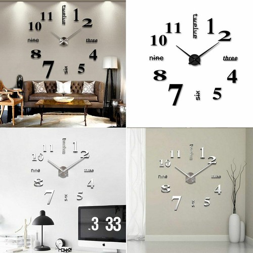 7 Types 3D Mirror Surface Large Wall Clock DIY Sticker Office HomeShop Art Decor - Picture 12 of 32