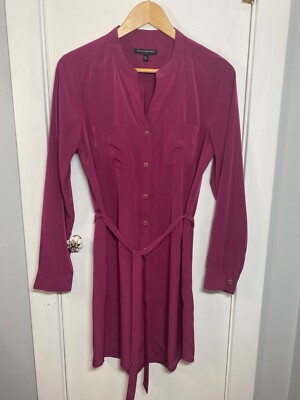 Banana Republic Women's Purple Button Up Shirt Dress with Waist Tie SZ 10 EUC