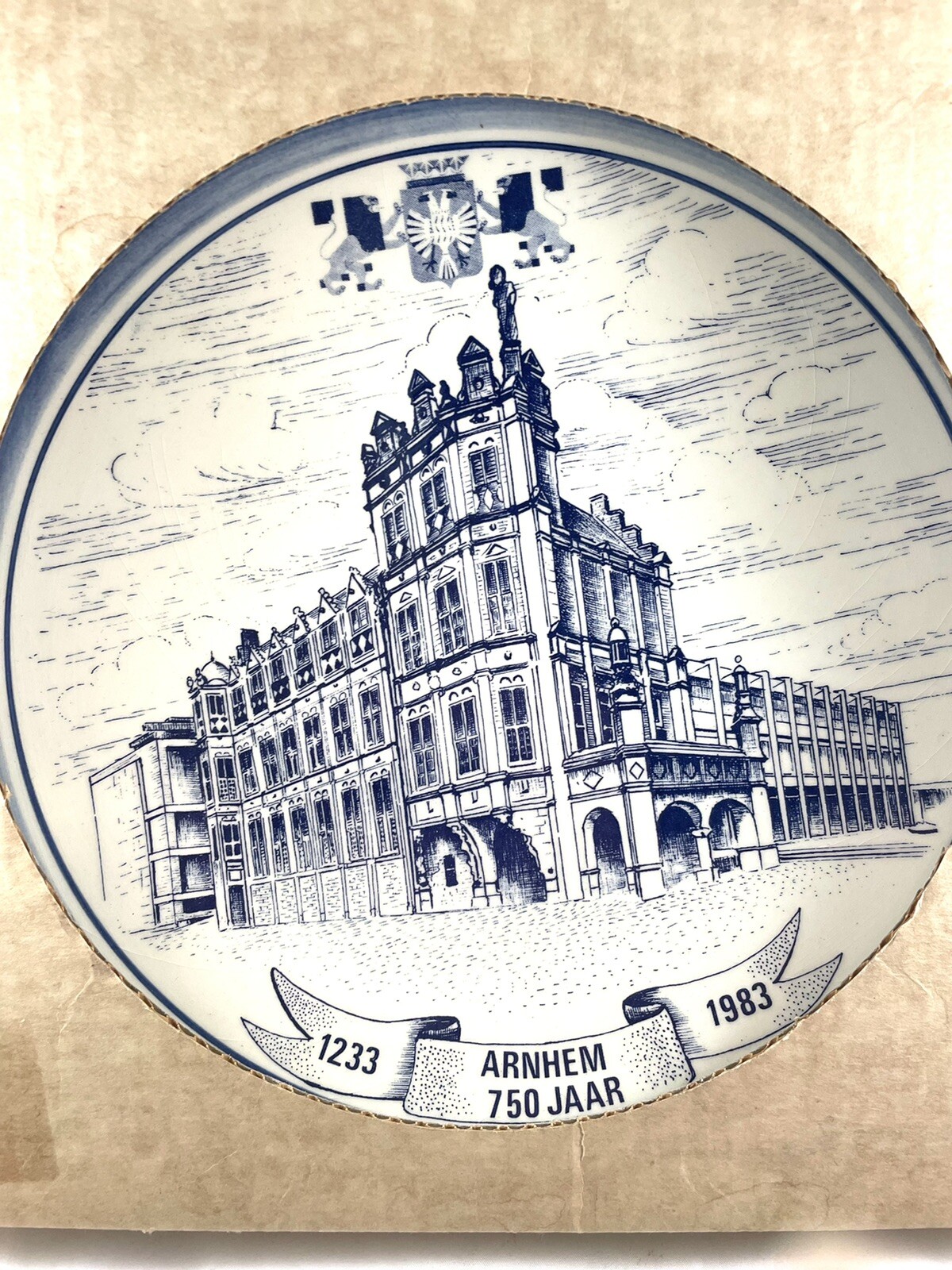 Vintage Delft Blauw Chemkefa Wall Plate Arnhem Original box and Certificate