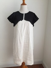 $148 JCREW SMALL Linen Boho Ombré DIP DYED Dress Flutter Sleeve Black White K