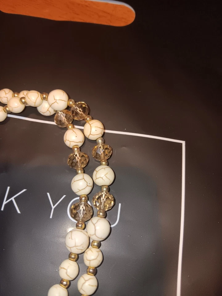 Tocara Howlite Bead Necklace Long Statement Piece With Large Tooth - Image 2 of 4