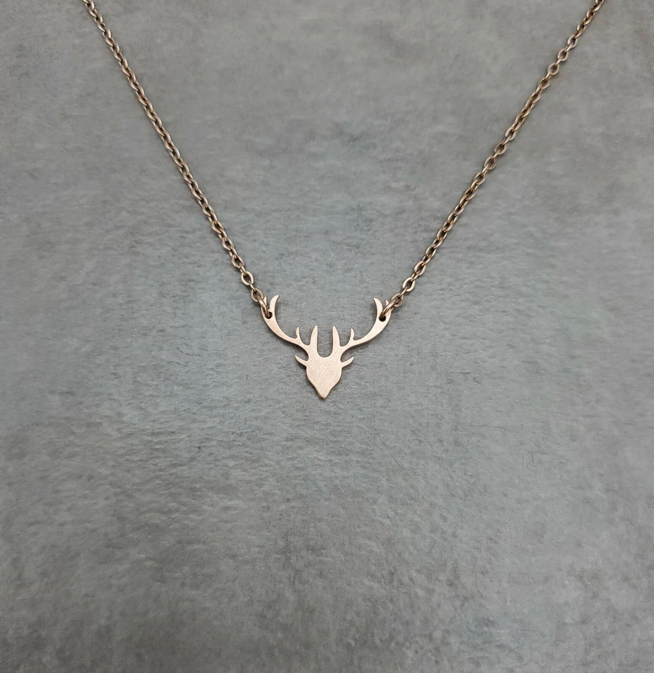 Collar enchapado en oro rosa asta de alce cabeza de cuerno de animal alce ciervo reno Foto 4 de 4