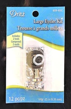 12pc Dritz Large Eyelet Kit (Silver) w/ 2 Tools Size 1/4" (6.35mm) Prym #659-65C