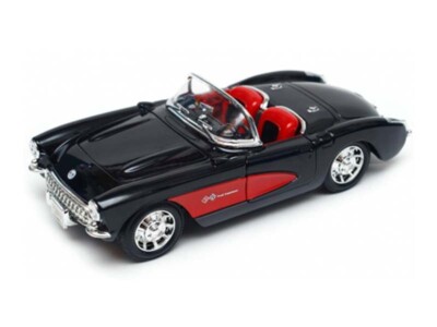 1957 Chevrolet Corvette Convertible Black Red 1:24 Model Car