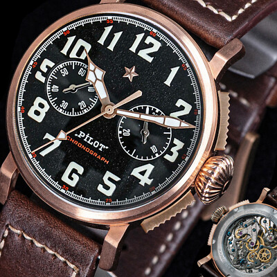 Sugess 42mm PILOT MASTER Chrono CuSn8 Bronze Mechanical Mens Watch