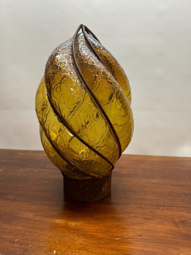 Hand Blown Venetian Caged Murano Style Glass Light Shade Lamp Amber Yellow - Afbeelding 2 van 6