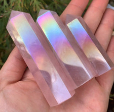 Aura Rose Quartz Point Tower Obelisk Pink Rainbow Healing Stone Crystals Energy 