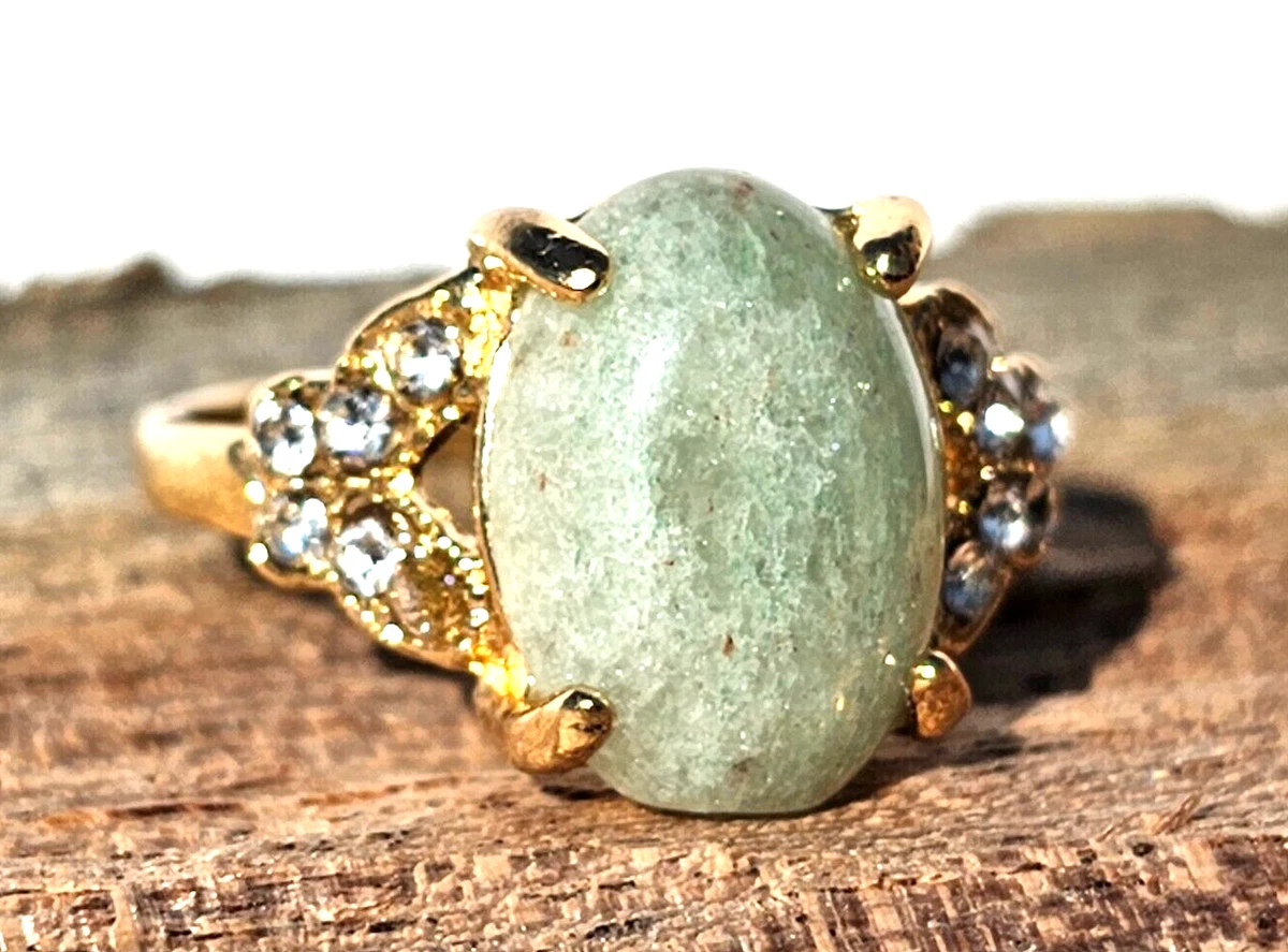 Light Green Agate Gemstone Gold Plated Cubic Zirconia Ring Size