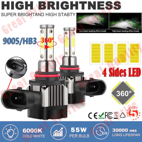 4-Side 9005 HB3 LED Headlight Bulb Hi/Lo Beam Conversion Kit Replace HID Halogen - Afbeelding 1 van 12