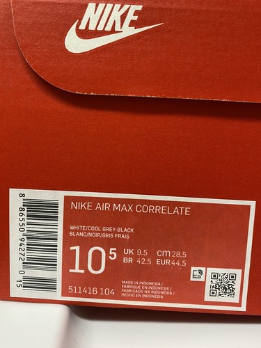 NIKE AIR MAX CORRELATE WHITE Cool Black RED GREY MEN'S SIZE US 10 CASUAL NWB - 第 11/11 張圖片
