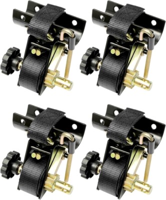 4x Ladder Rack Ratchet Straps w/ J-Hook 1.5''x7.5'' Black Retractable Ratchet Tie