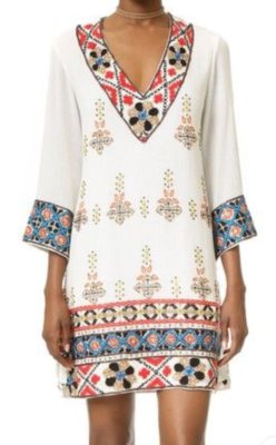 Alice + Olivia Ray Embellished Tunic Mini Dress Floral Embroidered 