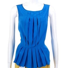 MARC JACOBS 100% SILK Satin Trim Sleeveless Peplum Hem Pleated Top LARGE