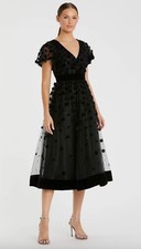 Mac Duggal 67854 Black Embellished Floral Butterfly Sleeve Midi Dress Size 10