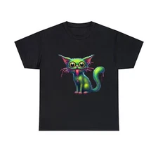 Unisex T Shirt Quirky Weird Cat Character Slimy Alley Cat Streetwear Cartoon Tee