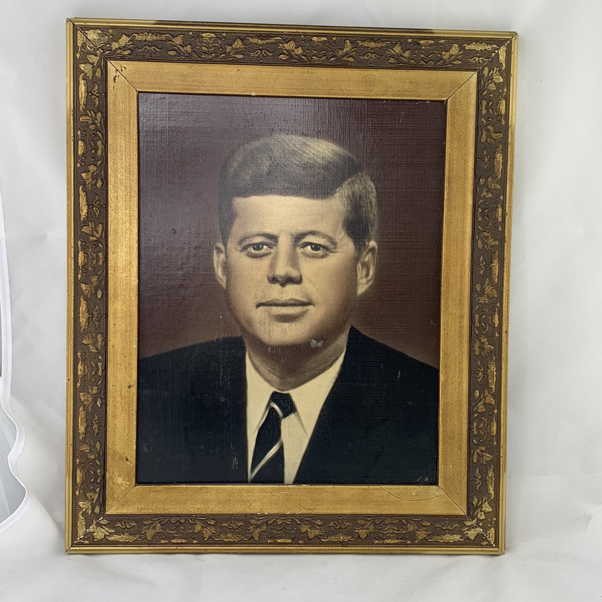 Vtg 15” Framed John F Kennedy Presidential Portrait On Wood Panel
