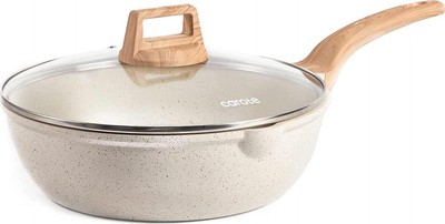 12 Inch Nonstick Deep Frying Pan Skillet with Lid 5.5 Qt White Granite