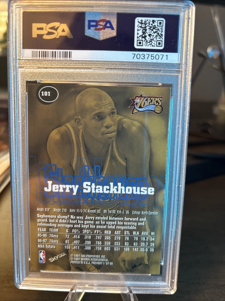 1997 Skybox Premium Jerry Stackhouse NM-MT PSA 8 #101 Sixers - Image 3 of 3