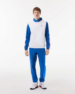 Lacoste Mens Tracksuit Set 2 Piece White & Blue Hoodie & Bottoms - Size XS