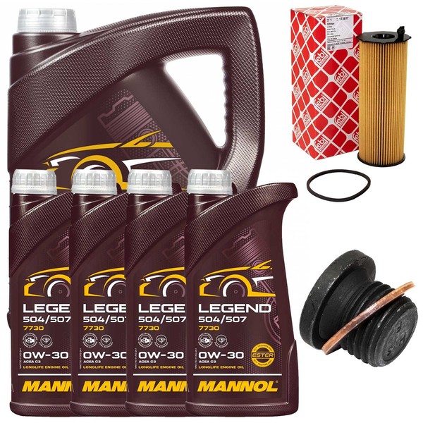 MotoröL Filter Set Mannol 0W-30 504/507 9 Liter + Schraube FüR Audi VW Phaeton-image