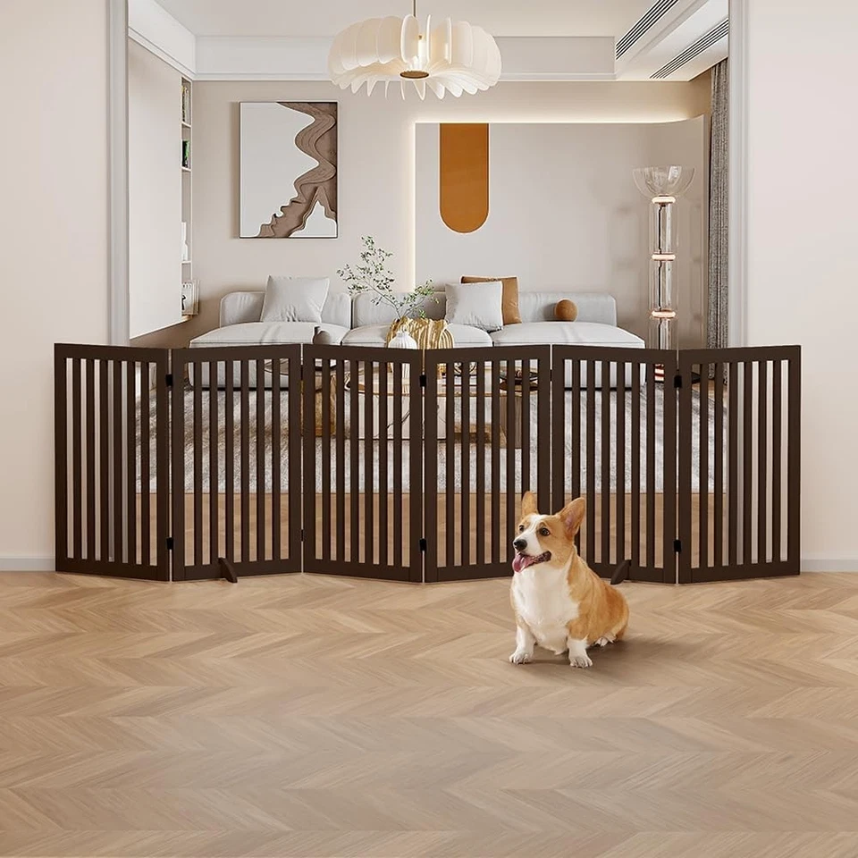 Unipaws 120 дюймов очень широкие ворота, отдельно стоящие ворота для собак для дверных проемов 36 дюймов в высоту эспрессо - Изображение 2 из 4