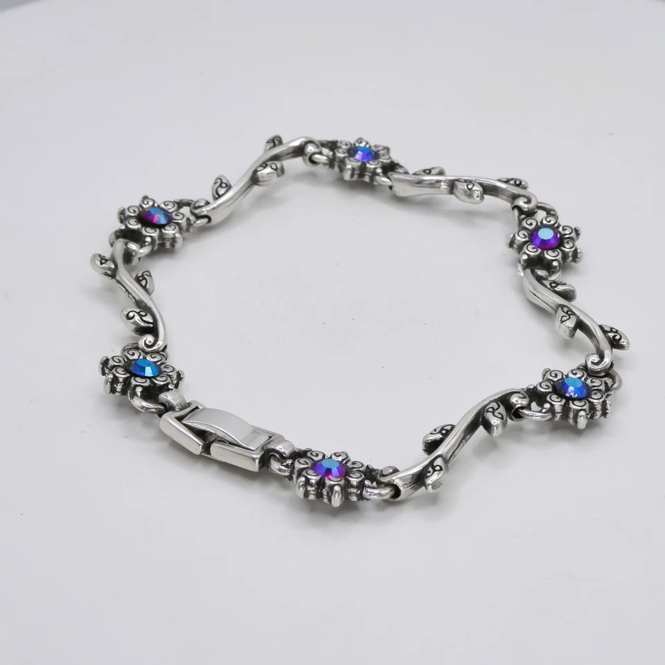 Brazalete Brighton Viennese Flor Rojo y Azul Estrás Plata Vid 7.5" Foto 3 de 4
