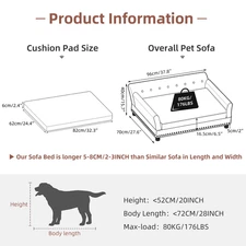 Large Elevated Dog Bed PU Leather Luxury Dog Sofa Couch Waterproof Pet Animal Ba