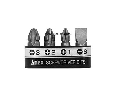 ANEX Ultra Short Bits Phillips and Slotted with Holder Set of 4 +1/+2/+3/-6