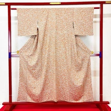 Japanese Kimono 'KOMON' Silk/Orange/Brown/Flower/History/Length:158cm N927