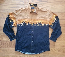 Vintage Roper Western Border Pearl Snap Shirt Mens XL Cowboy Rodeo Ranch Horses