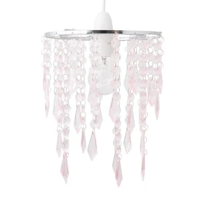 FIRSTCHOICELIGHTING Modern Ceiling Lightshade Pendant Shade Chrome with Pink Acrylic Jewels