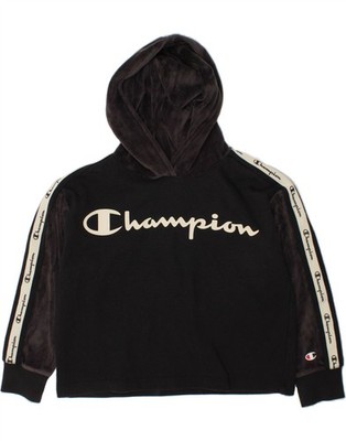 Champion Mädchen Grafik Hoodie Pullover 7-8 Jahre Small schwarz Colourblock CA20
