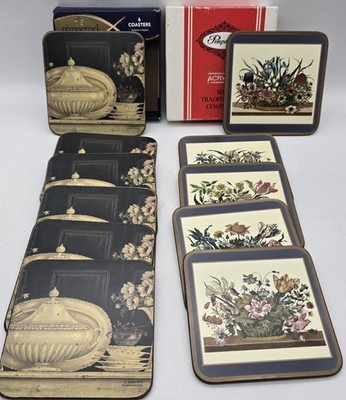 11 Pimpernel Coasters /Floral Array Square Acrylic Cork / Antique Dinnerware  