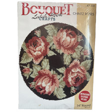 VTG Bouquet Latch Hook Kit Chintz Roses KT231 34" Round Rug New Factory Sealed