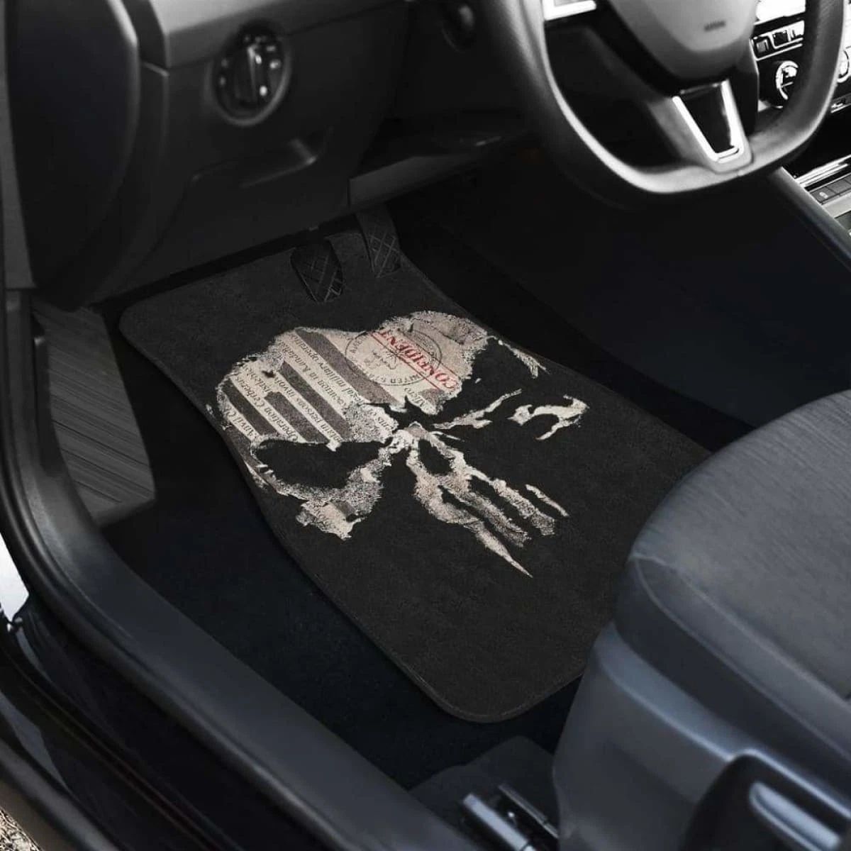 Punisher Skull Map Car Floor Mats Front and Back Black Universal Fit