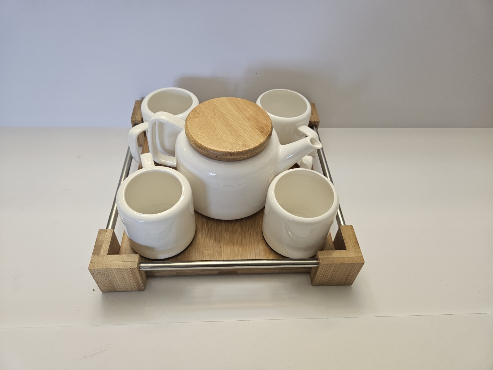 Pot Coffee Cup Set Mini Porcelain Tea Set With Bamboo Serving Tray